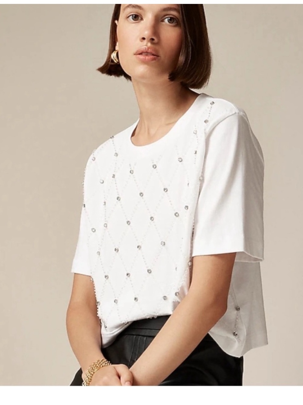 J. Crew White Embellished Tulle Overlay Boxy CropTee XS